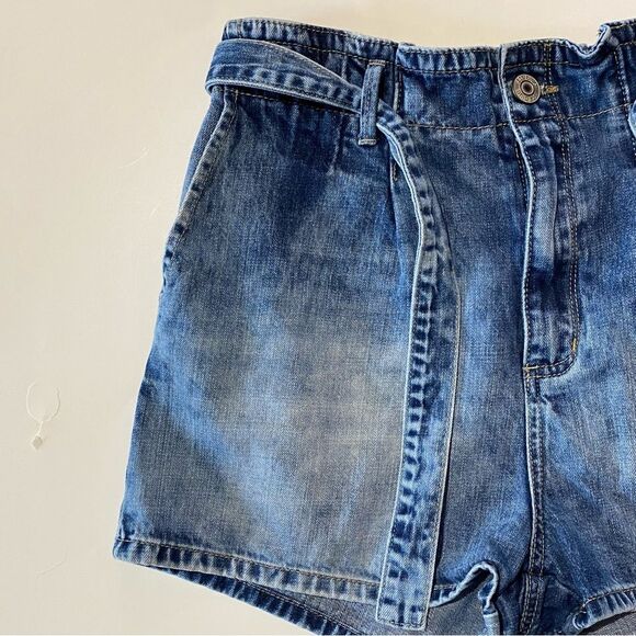 STS Blue Tie Front Paper Bag Waist Intentional Faded Denim Shorts Women's Size27 - Picture 4 of 14